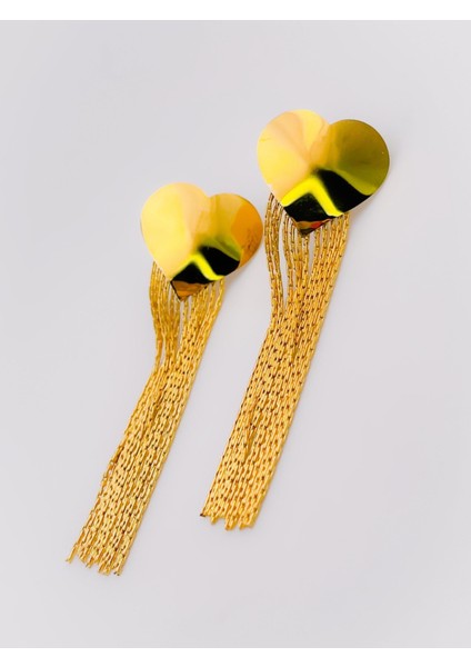 Çelik Küpe Sallantılı Zincirli Kalpli Küpe modelleri