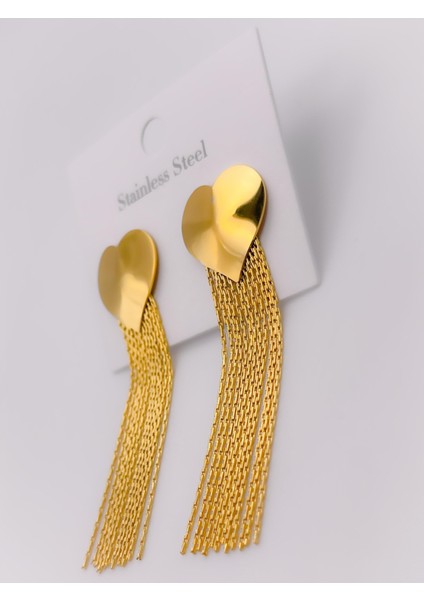 Çelik Küpe Sallantılı Zincirli Kalpli Küpe fırsatları