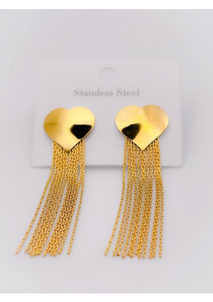 Çelik Küpe Sallantılı Zincirli Kalpli Küpe indirimleri