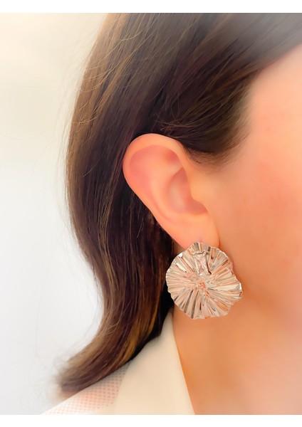 Çelik Küpe Taş Detaylı Deniz Kabuğu Plaka Küpe