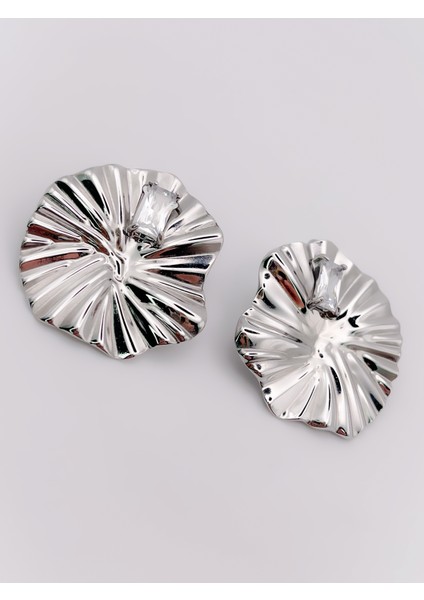 Çelik Küpe Taş Detaylı Deniz Kabuğu Plaka Küpe modelleri