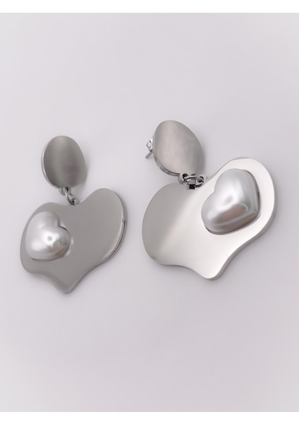 Çelik Küpe İnci Detaylı Plaka Kalp Küpe fırsatları