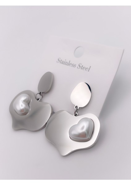 Çelik Küpe İnci Detaylı Plaka Kalp Küpe indirimleri