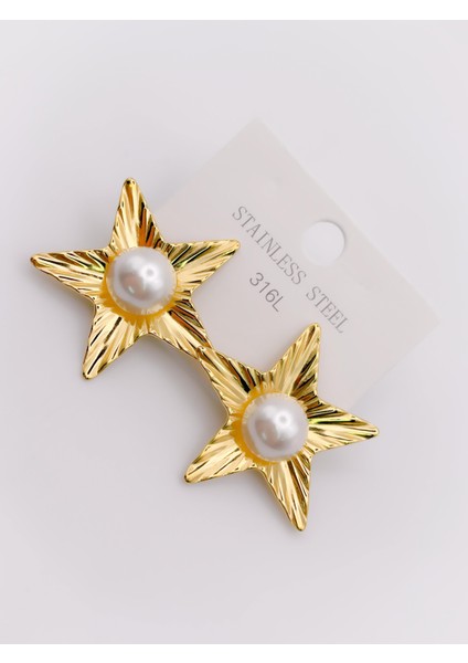 Çelik Küpe Tasarım İncili Yıldız Küpe modelleri