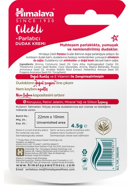 Parlatıcı Dudak Kremi, Çilek, Nemlendirici, %100 Doğal Renk, Silikon İçermez, 4,5 gr