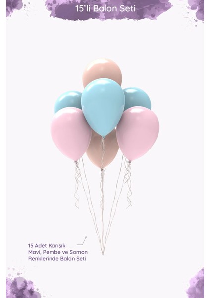Cinsiyet Partisi Balon Seti - Mavi, Pembe ve Somon Renklerinde Karışık Balon - 15 Adet