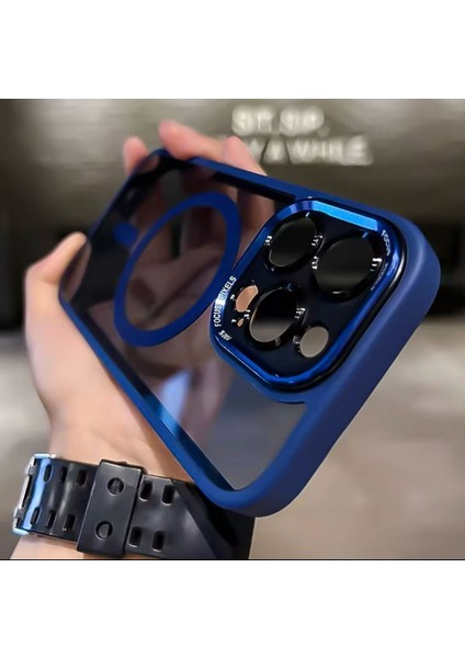 Apple iPhone 15 Pro Lacivert Krom Magsafe Telefon Kılıfı