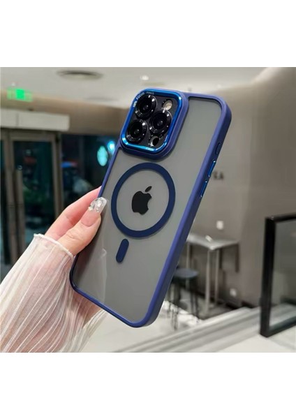 Apple iPhone 15 Pro Lacivert Krom Magsafe Telefon Kılıfı