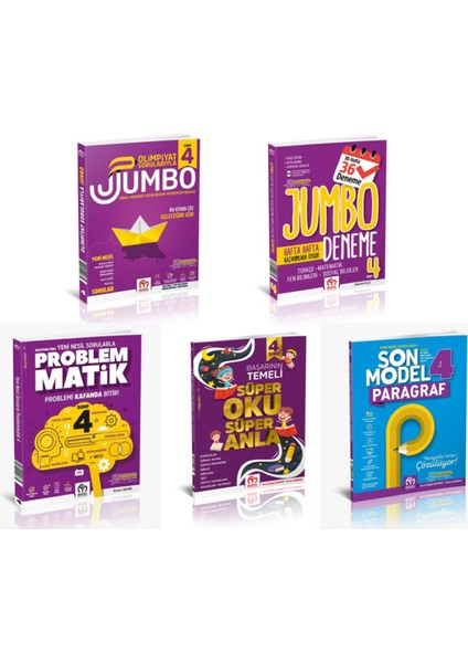 4. Sınıf Jumbo Olimpiyat Soru Bankası + Jumbo Haftalık Deneme + Problemmatik + Süper Oku Anla + Son Model Paragraf Set