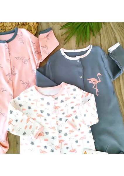 Kız Bebek Flamingo Temalı %100 Pamuklu Kız Bebek 3lü Tulum Seti BBK5897