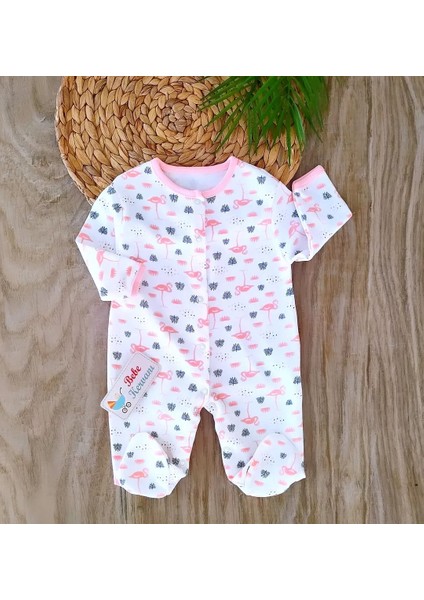 Kız Bebek Flamingo Temalı %100 Pamuklu Kız Bebek 3lü Tulum Seti BBK5897