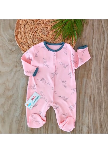Kız Bebek Flamingo Temalı %100 Pamuklu Kız Bebek 3lü Tulum Seti BBK5897