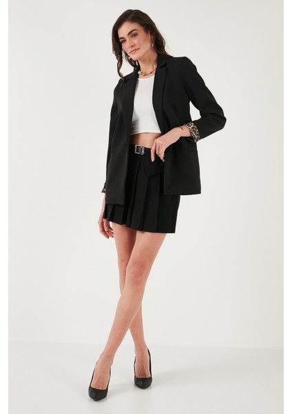Standart Fit Mono Yaka Desenli Astar Detaylı Blazer Kadın Ceket6524003
