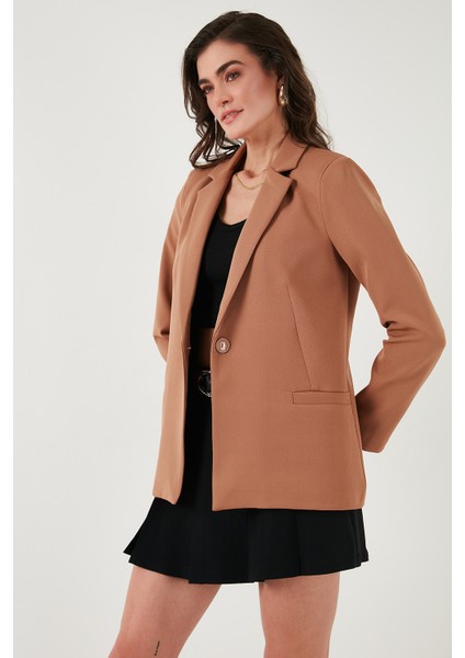 Standart Fit Mono Yaka Desenli Astar Detaylı Blazer Kadın Ceket6524003