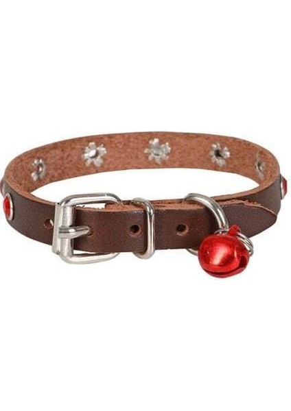 Gerçek Deriden Taşlı Kedi Boyun Tasması Medium Kahverengi 1X20-23 cm modelleri