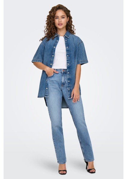 Onlbrenda % 100 Pamuk Regular Fit Yüksek Bel Geniş Paça Jeans Bayan Kot Pantolon 15345428