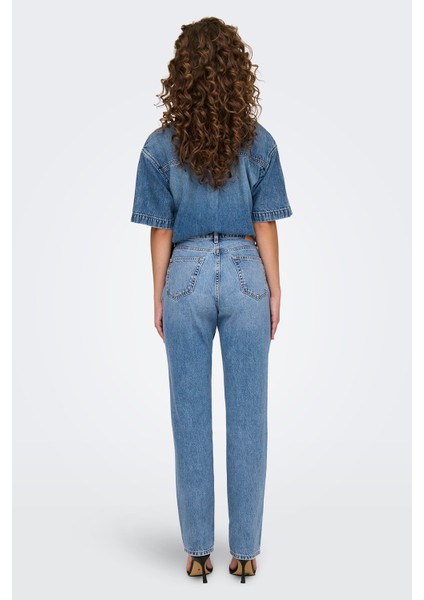 Onlbrenda % 100 Pamuk Regular Fit Yüksek Bel Geniş Paça Jeans Bayan Kot Pantolon 15345428