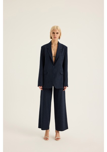 Çizgili Bol Paça Pantolon