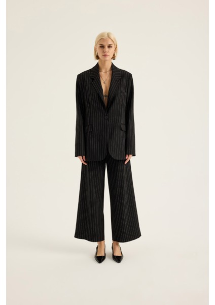 Çizgili Bol Paça Pantolon