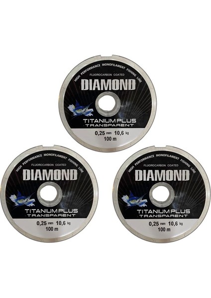 3 Adet Bauer Diamond Titanium Plus 0.25 mm 100 mt Makara Misina - Renk: Füme 10,6 kg