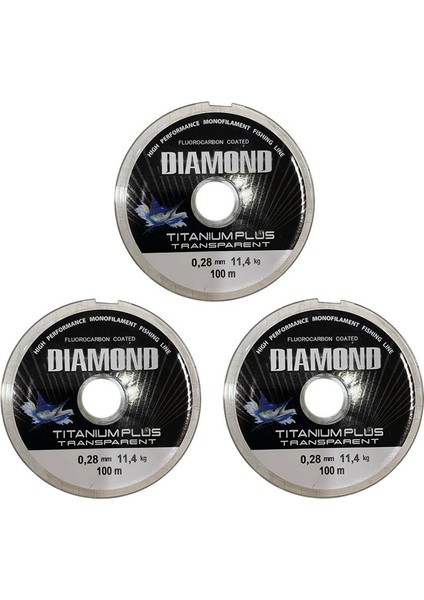 3 Adet Bauer Diamond Titanium Plus 0.28 mm 100 mt Makara Misina - Renk: Füme 11,04 kg