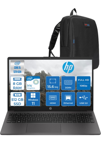 250 G10 Intel Core I5 1334U 8gb 512GB SSD Intel® Iris® Xᵉ Grafik Windows 11 Pro 15.6" Taşınabilir Bilgisayar B2NC5ESP02 + Zetta Çanta