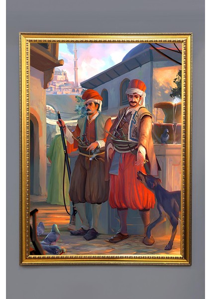 Osmanlı Askeri Desenli Çerçeveli Kumaş Baskı Tablo 50x70cm ORYNTL11
