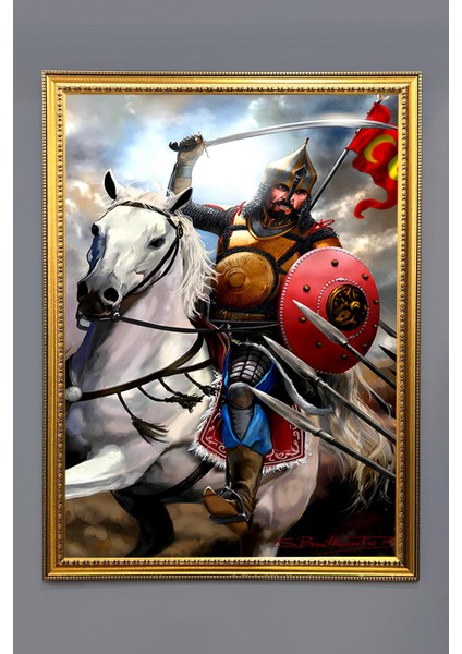 Fatih Sultan Mehmet Han Desenli Çerçeveli Kumaş Baskı Tablo 50x70cm ORYNTL20