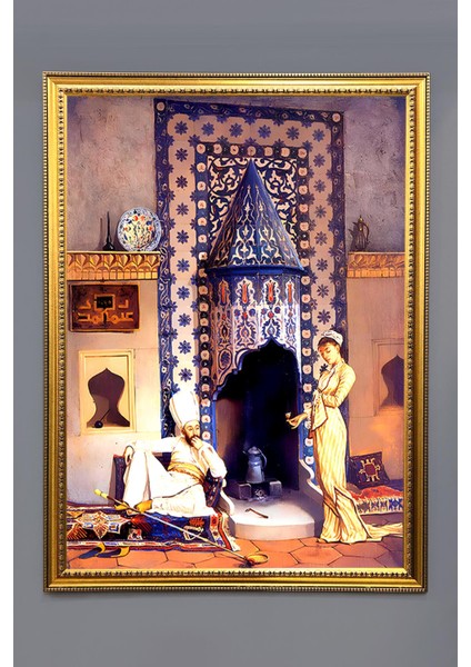 Oryantalist Desenli Çerçeveli Kumaş Baskı Tablo 50x70cm ORYNTL18