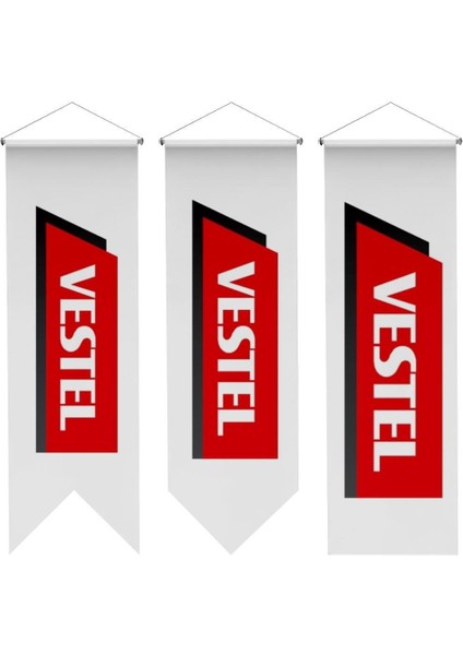 Vestel Logolu Kırlangıç Bayrak 50X100 cm Saten Kumaş
