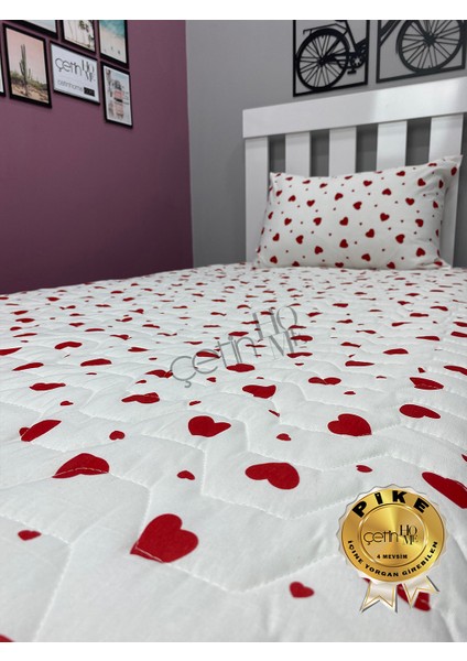 Çetinhome Tek Kişilik Kapitone Pike Seti 4 Mevsim Kalp