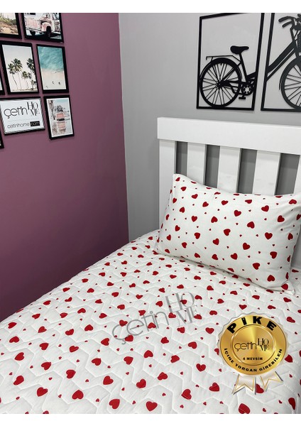 Çetinhome Tek Kişilik Kapitone Pike Seti 4 Mevsim Kalp