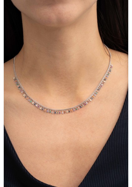 Mix Damla Rodyumlu Gümüş Choker Kolye