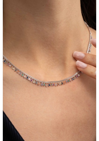 Mix Damla Rodyumlu Gümüş Choker Kolye fiyatları