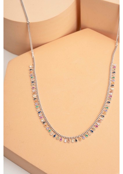 Mix Damla Rodyumlu Gümüş Choker Kolye modelleri