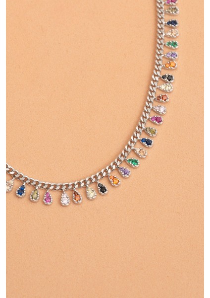 Mix Damla Rodyumlu Gümüş Choker Kolye fırsatları