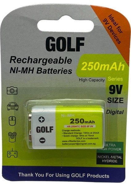 9V Şarjlı Pil (250 Mah)