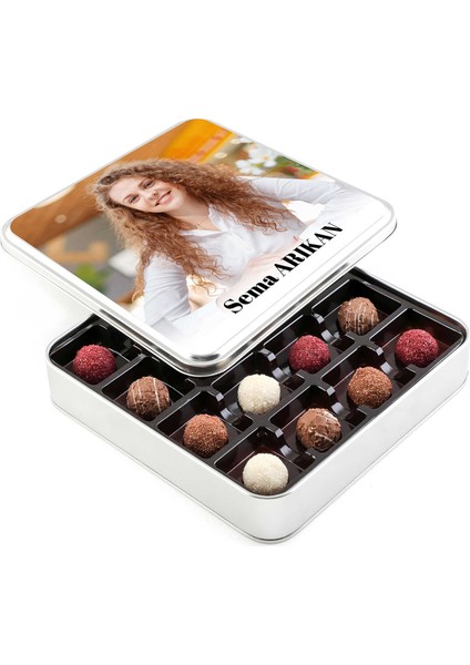 Fotoğraflı Isimli Hediye Karışık Special Truffle Çikolata (Metal Kutu)