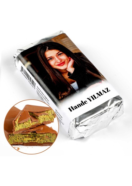Fotoğraflı Isimli Hediye Antep Fıstıklı Kadayıflı Dolgulu Dubai Çikolatası (150G)