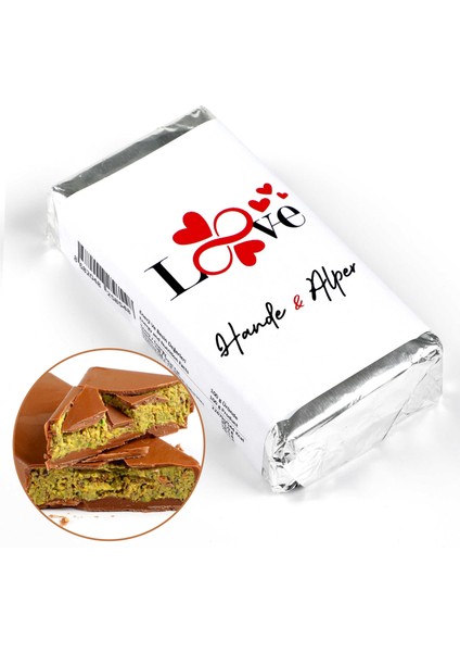 Sevgiliye Isimli Hediye Antep Fıstıklı Kadayıflı Dolgulu Dubai Çikolatası (150G)