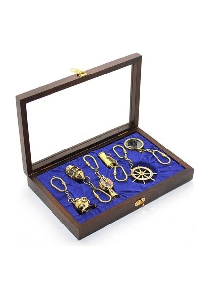 Ahşap Kutulu Pirinç 6'lı Anahtarlık Seti