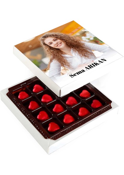 Fotoğraflı Isimli Hediye Yaldızlı Kalp Çikolata (165G)