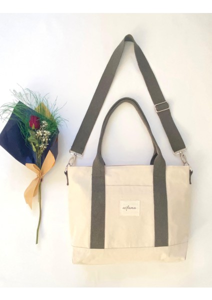 Büyük Boy Fermuarlı Kanvas Çanta Omuz Askılı Tote Bag