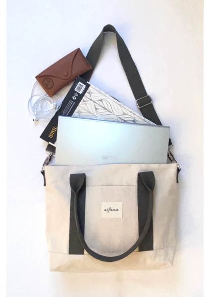 Büyük Boy Fermuarlı Kanvas Çanta Omuz Askılı Tote Bag