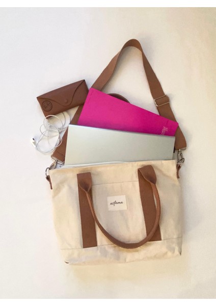 Büyük Boy Fermuarlı Kanvas Çanta Omuz Askılı Tote Bag