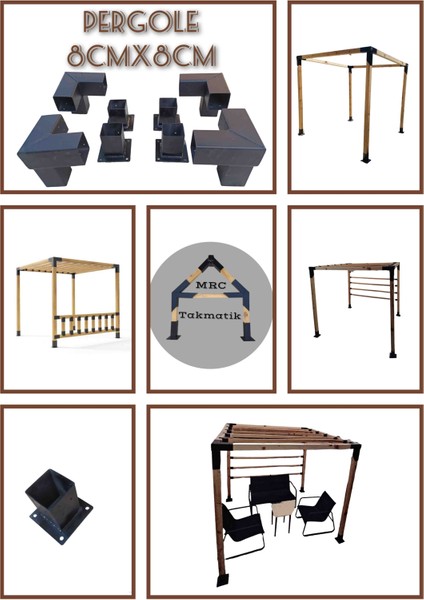 Mrc Takmatik Ahşap Pergola Pergole Kamelya Montaj Aparatı Demir Bağlantı Braket Bungalov Ev