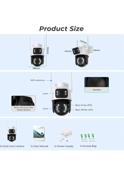 Speed Wifi Çift Kamera 2mp+2mp Kayıt Etme-Uzaktan Izleme-Gece Görüş-Karşılıklı
