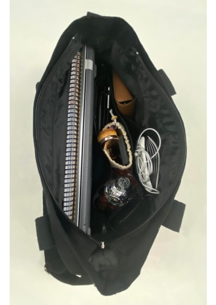 Büyük Boy Fermuarlı Kanvas Çanta Omuz Askılı Tote Bag