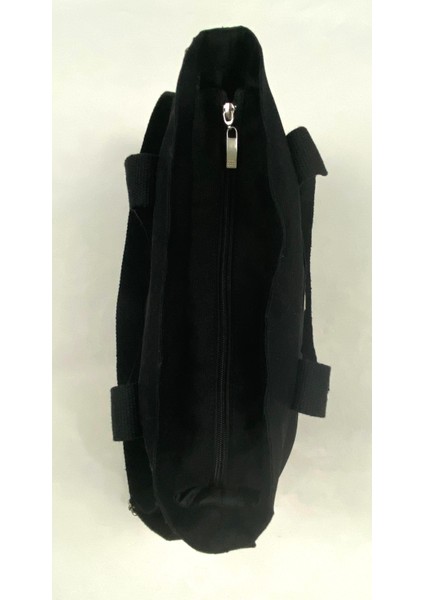 Büyük Boy Fermuarlı Kanvas Çanta Omuz Askılı Tote Bag