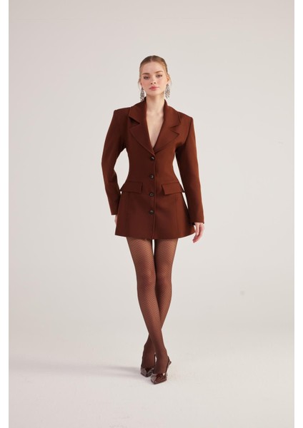 Belden Oturmalı Fit Kesim Deja Blazer Ceket Kahve